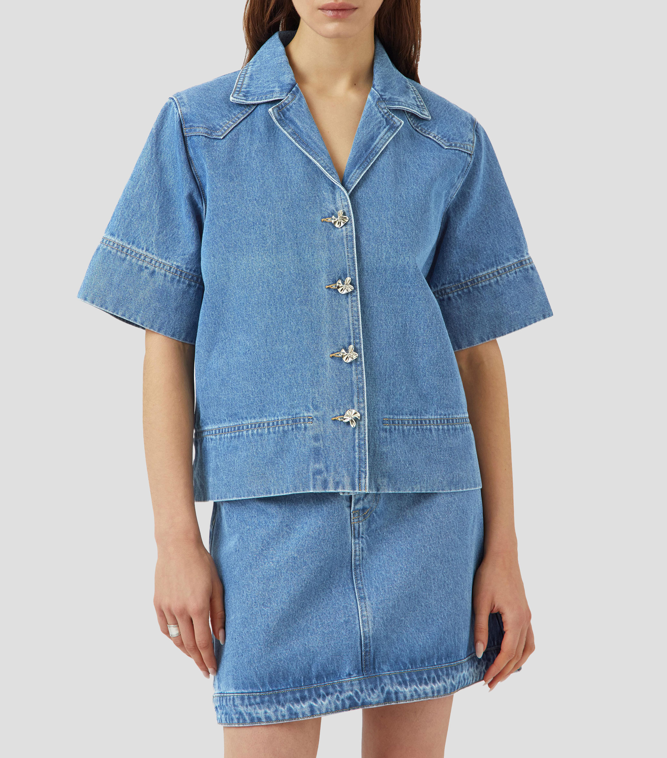 Camisa lisa manga corta Mujer